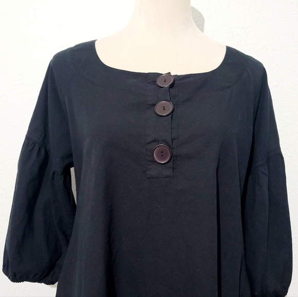 Bitten by Sarah Jessica Parker Black Tunic Dress 3/4 Sleeve Button Front Size XL - Picture 2 of 13